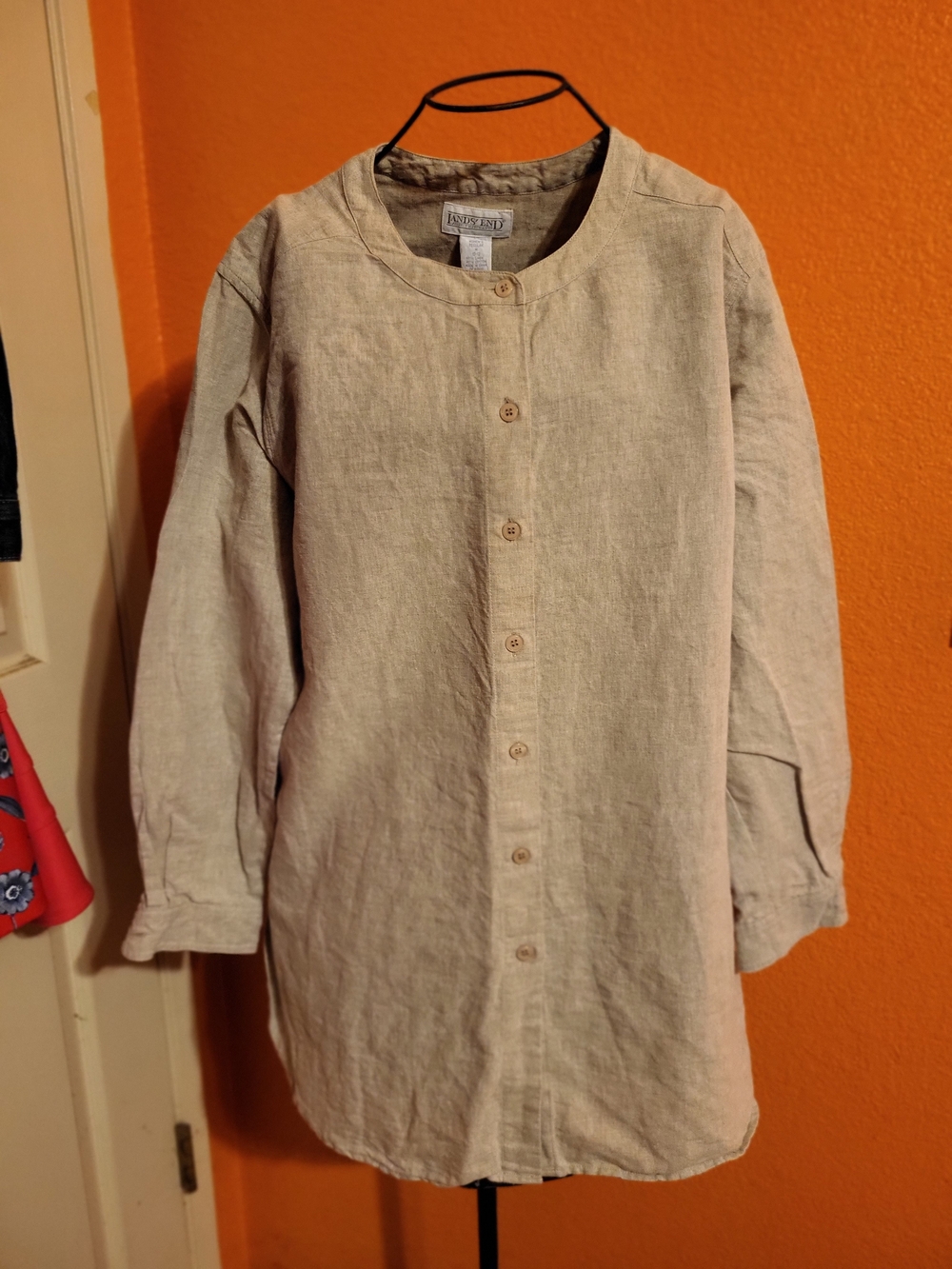 LAND'S END Light Beige Linen Button-Front Tunic
